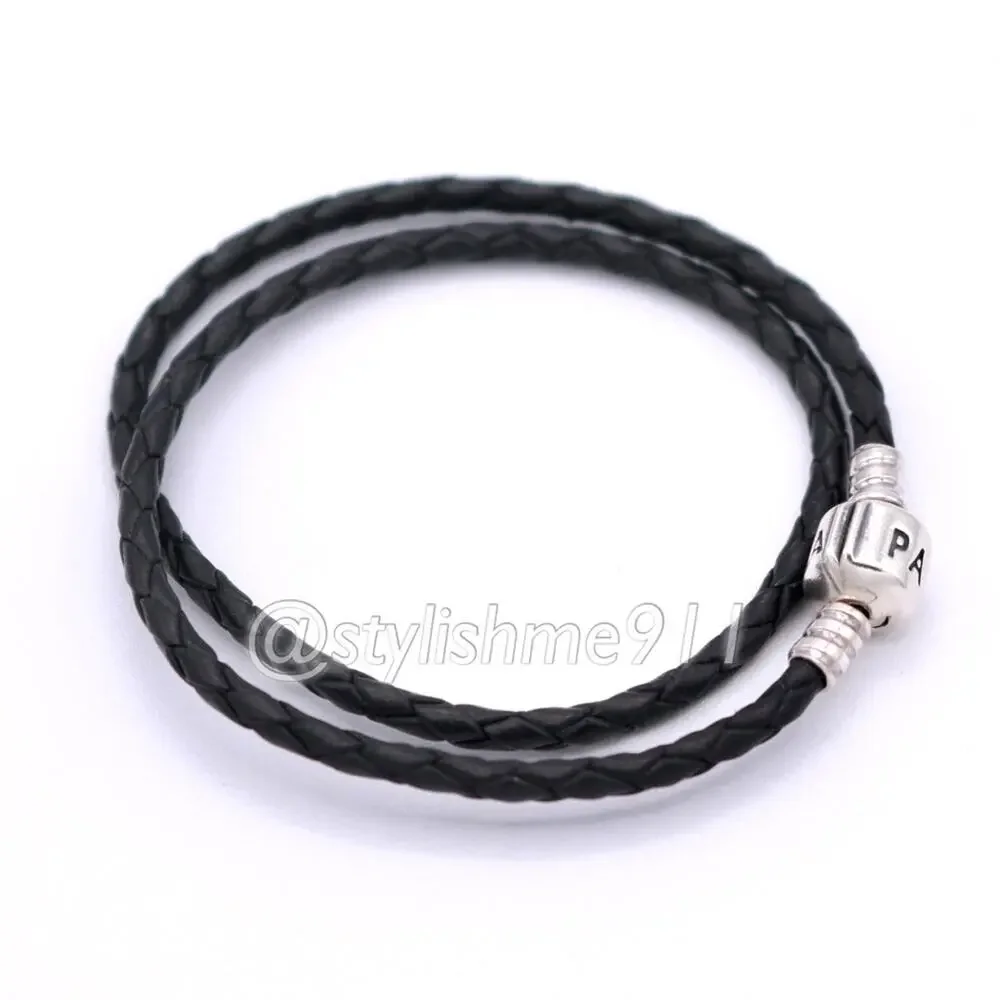 Authentic PANDORA Double Black Leather Bracelet - 590705CBK-D